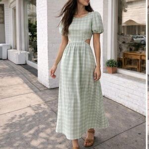 Show Me Your Mumu Puff Sleeve Gingham Eloise Maxi Dress in Sage Green NWT